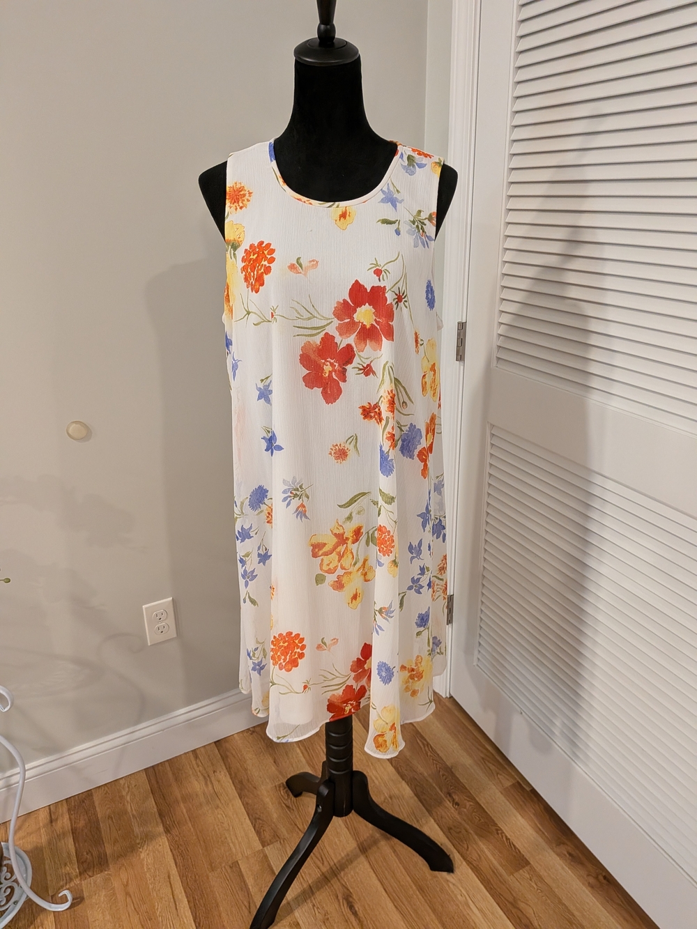 Calvin Klein Sleeveless White Floral Midi Dress - Multi-Color Size 16 New